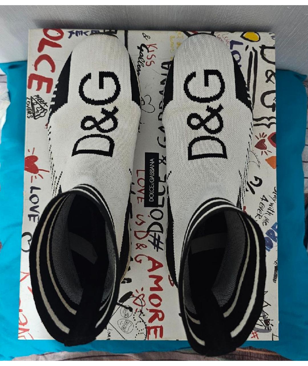 DOLCE&GABBANA Белые текстильные высокие кроссовки / кеды, фото 3