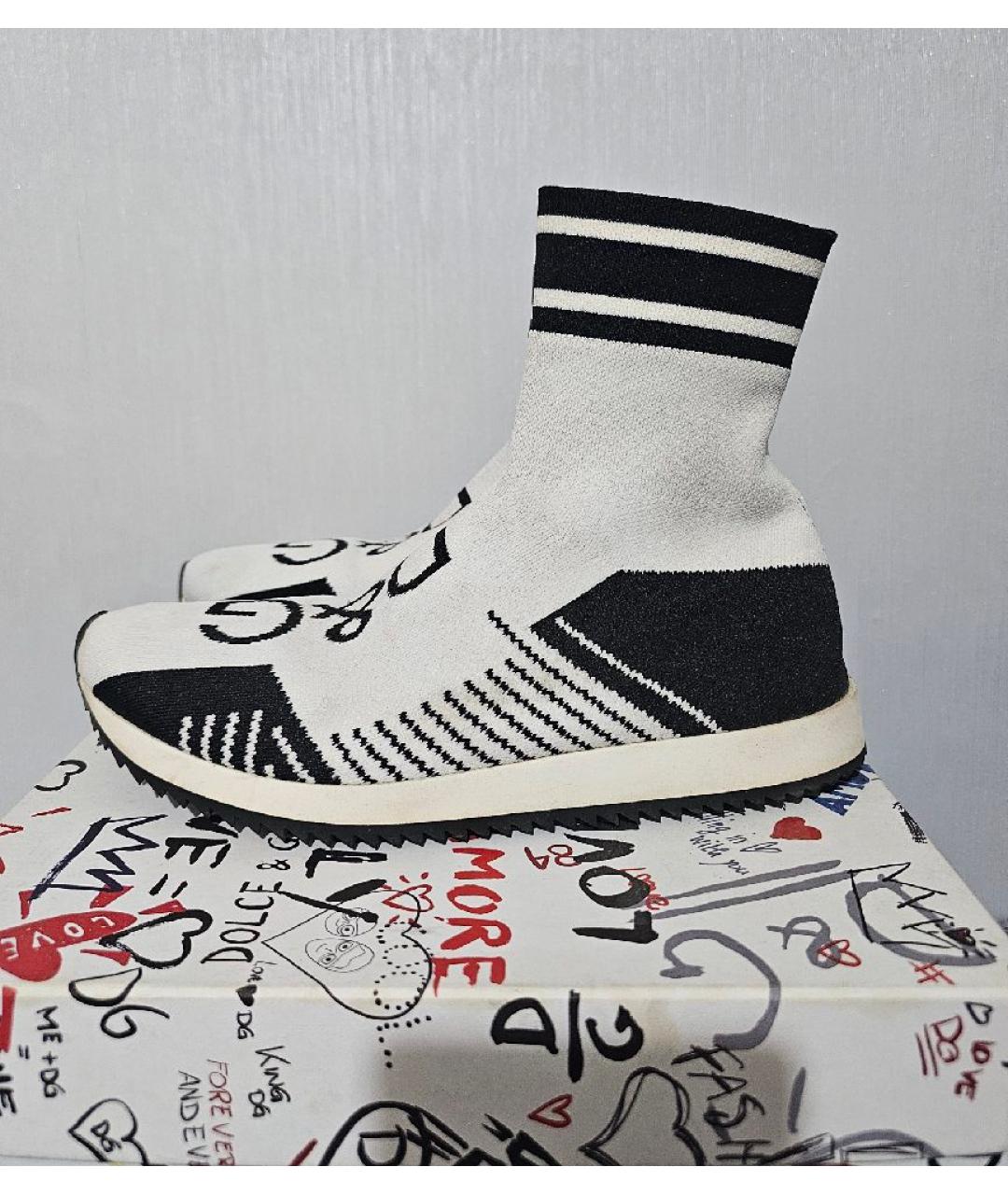 DOLCE&GABBANA Белые текстильные высокие кроссовки / кеды, фото 6