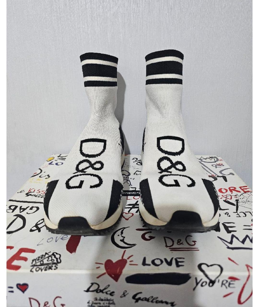 DOLCE&GABBANA Белые текстильные высокие кроссовки / кеды, фото 2