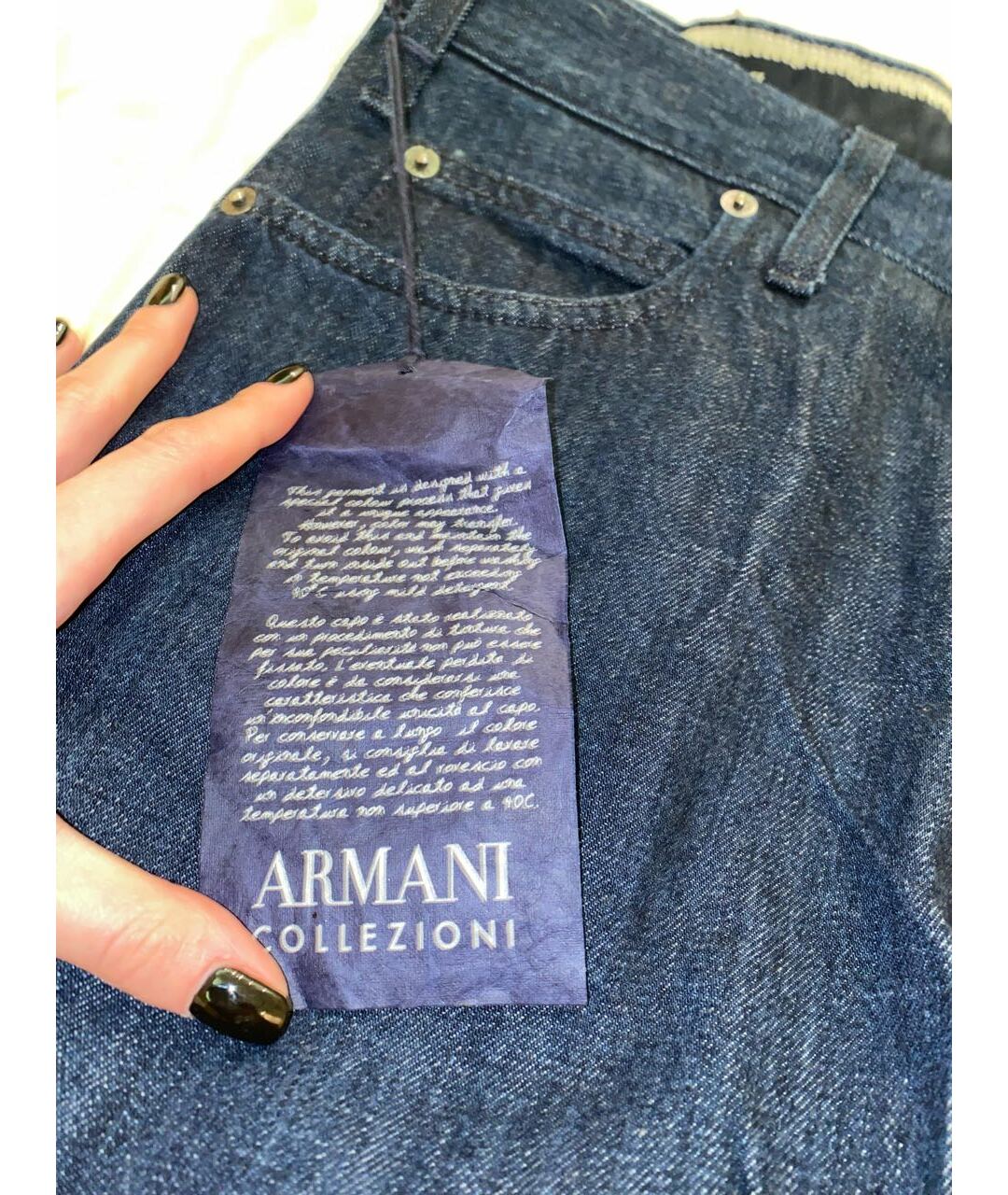 ARMANI COLLEZIONI Темно-синие хлопковые прямые джинсы, фото 4
