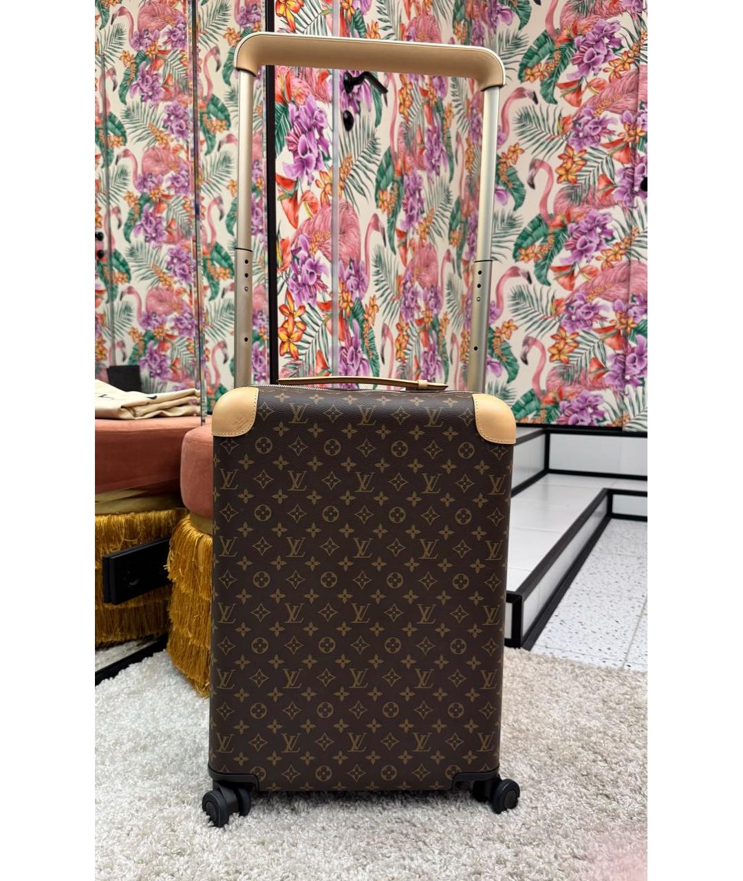 LOUIS VUITTON Коричневый кожаный чемодан, фото 9