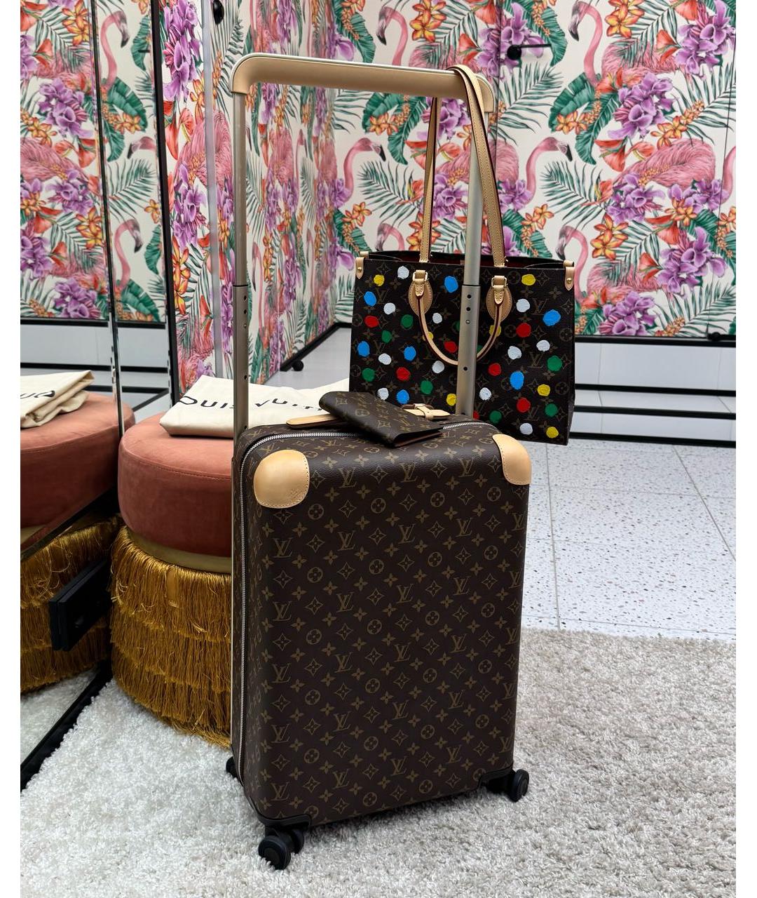 LOUIS VUITTON Коричневый кожаный чемодан, фото 8
