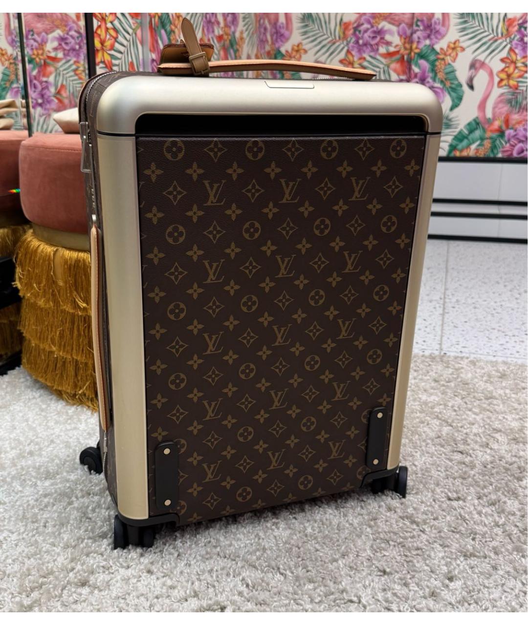 LOUIS VUITTON Коричневый кожаный чемодан, фото 4