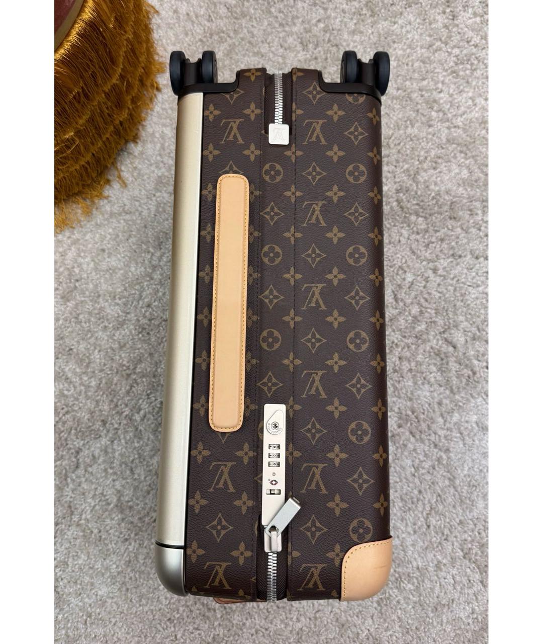 LOUIS VUITTON Коричневый кожаный чемодан, фото 6