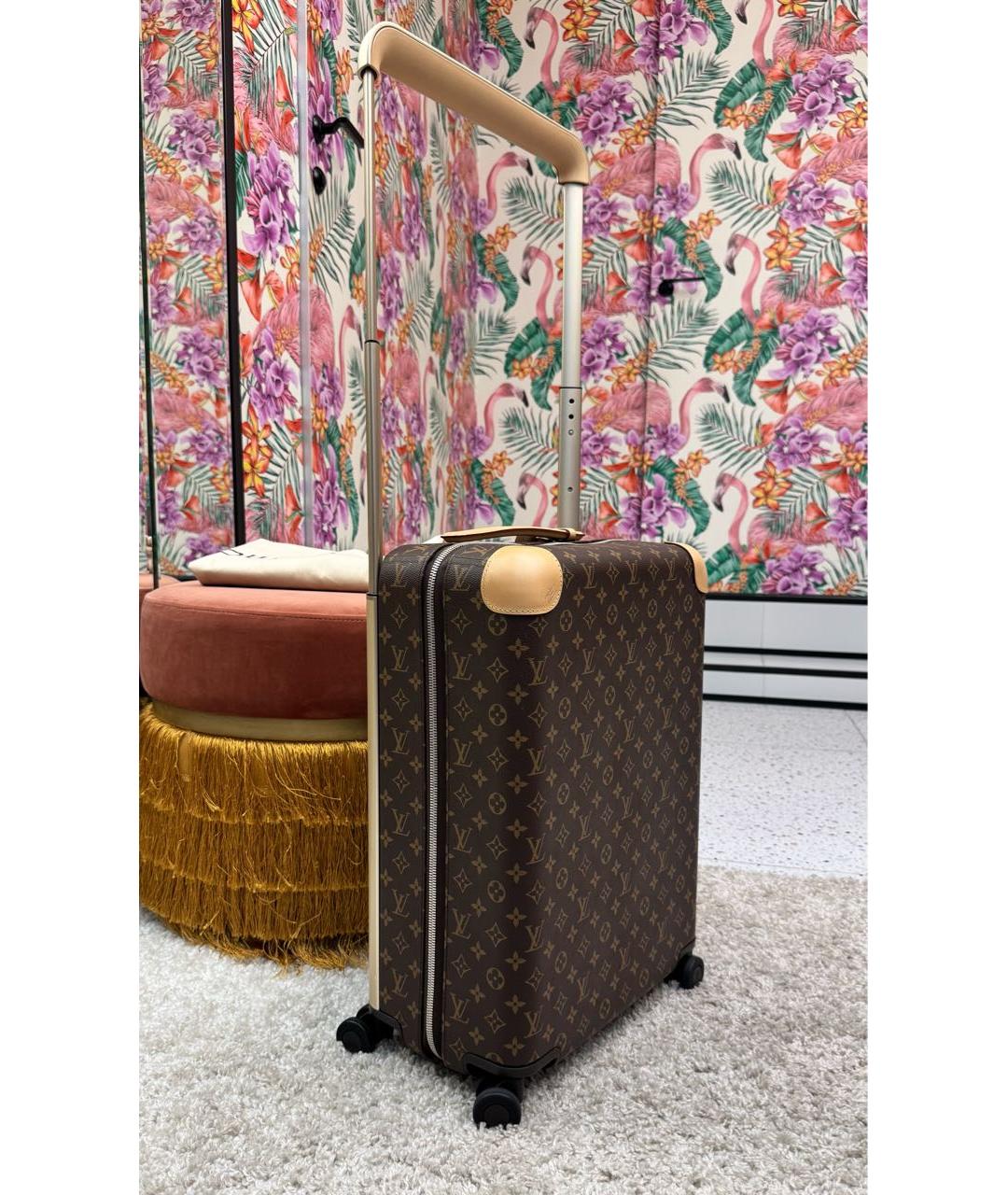 LOUIS VUITTON Коричневый кожаный чемодан, фото 2