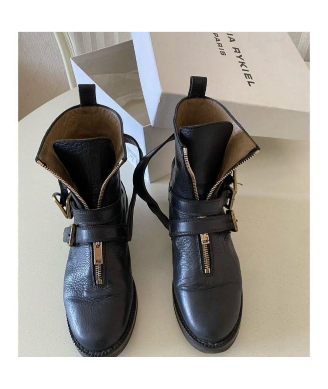 SONIA RYKIEL Черные кожаные полусапоги, фото 2