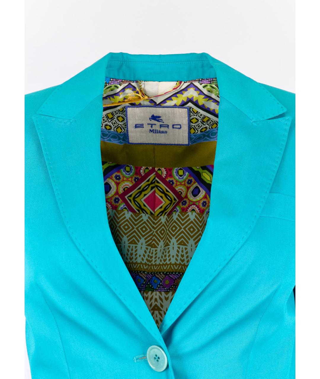 ETRO Бирюзовый хлопко-эластановый жакет/пиджак, фото 4