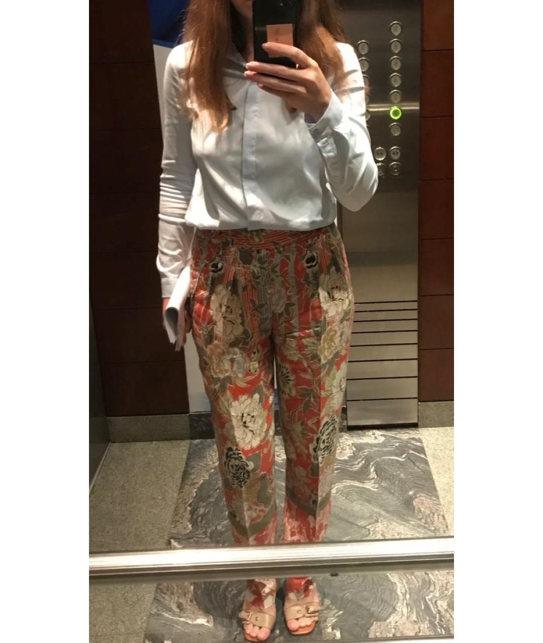 ETRO Оранжевое вискозные прямые брюки, фото 8