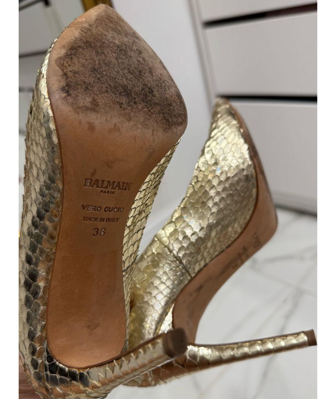 BALMAIN Золотые туфли из экзотической кожи, фото 5