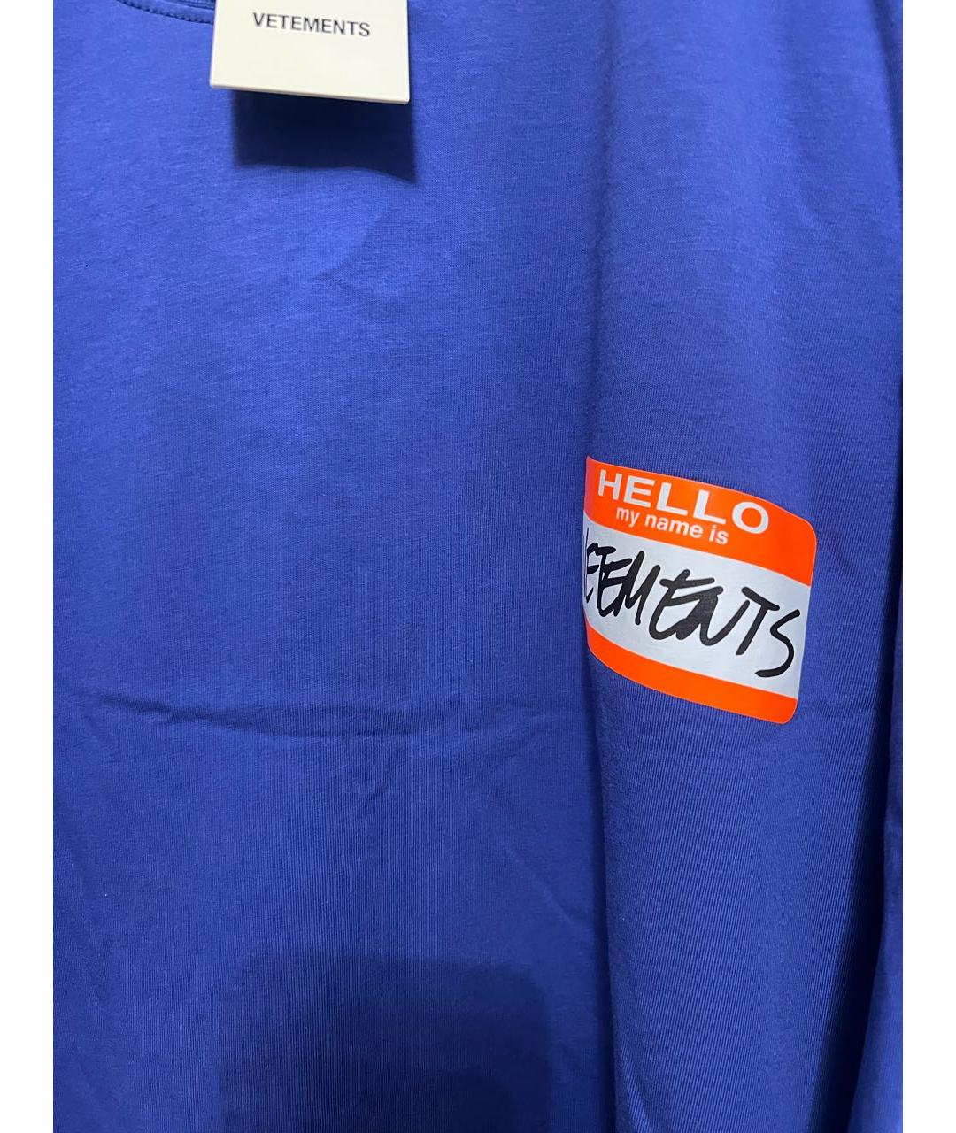 VETEMENTS Синяя хлопко-эластановая футболка, фото 4