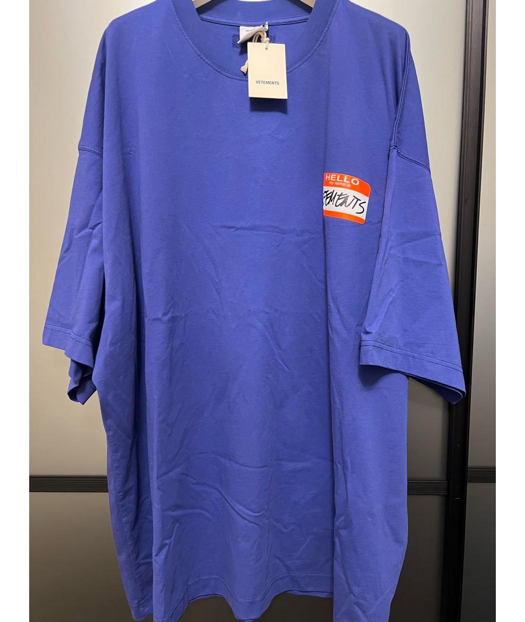VETEMENTS Синяя хлопко-эластановая футболка, фото 5