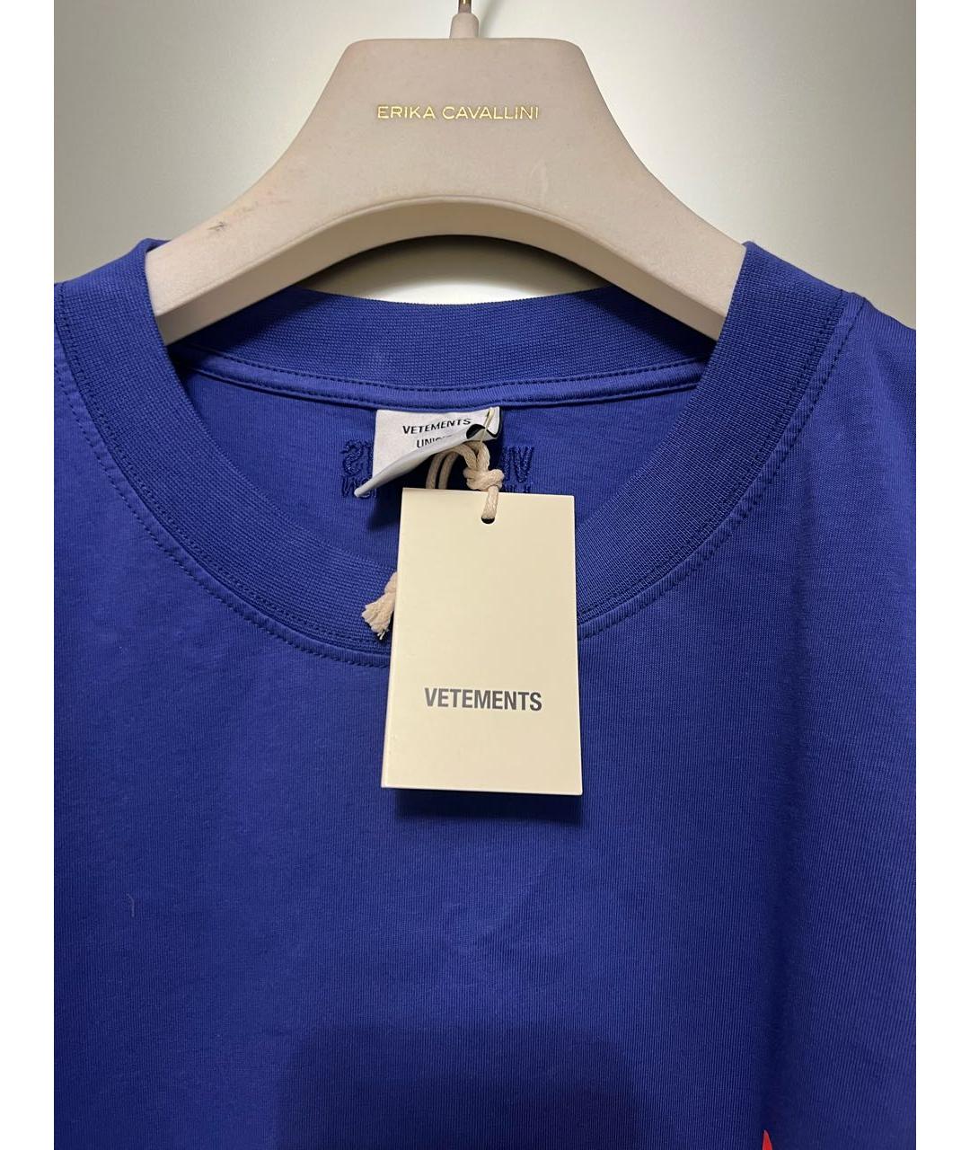VETEMENTS Синяя хлопко-эластановая футболка, фото 3