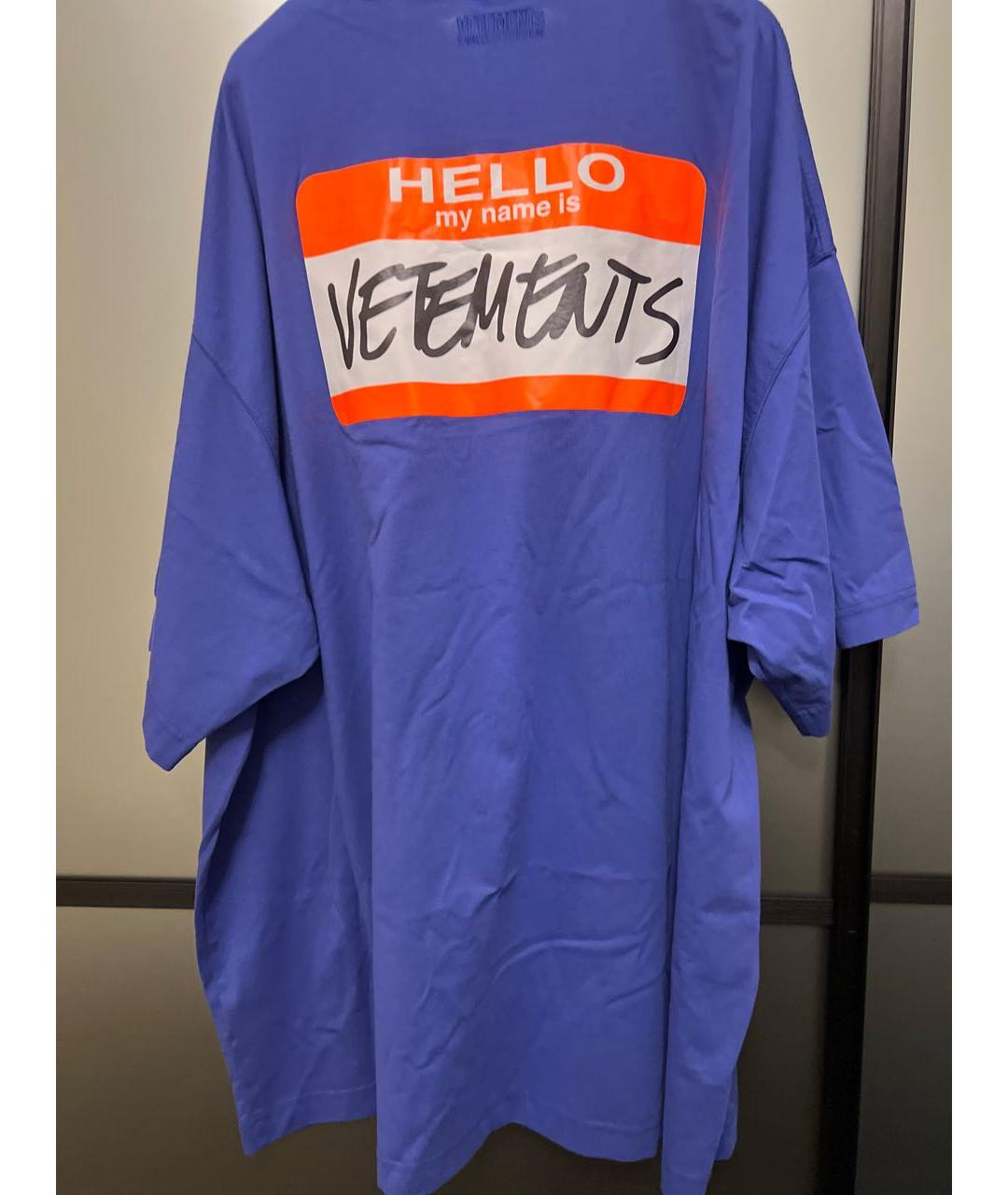 VETEMENTS Синяя хлопко-эластановая футболка, фото 2