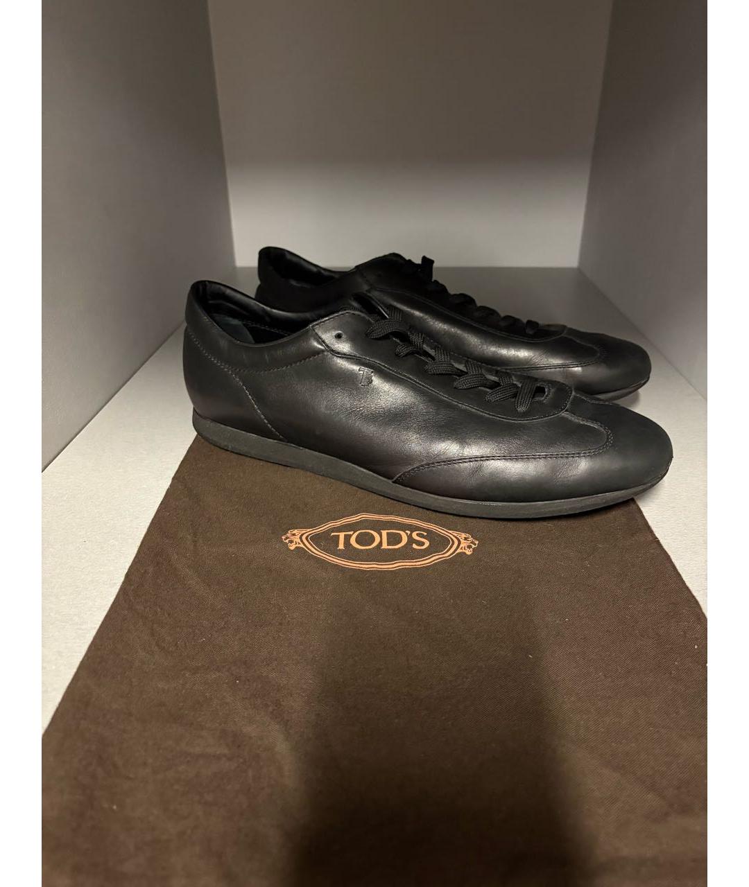 TOD'S Черные кожаные низкие кроссовки / кеды, фото 5