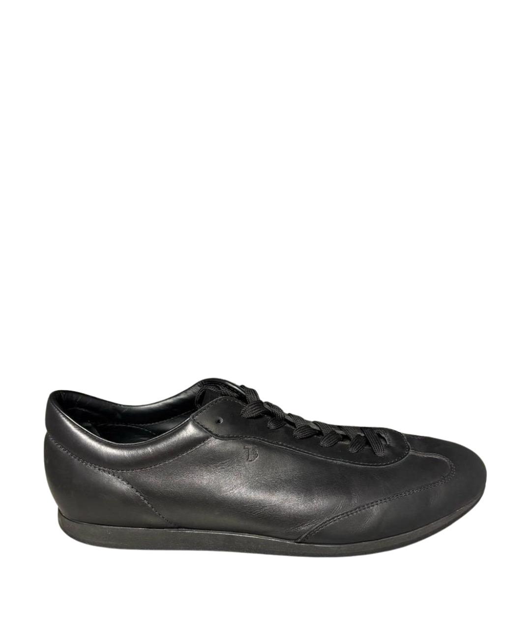TOD'S Черные кожаные низкие кроссовки / кеды, фото 1