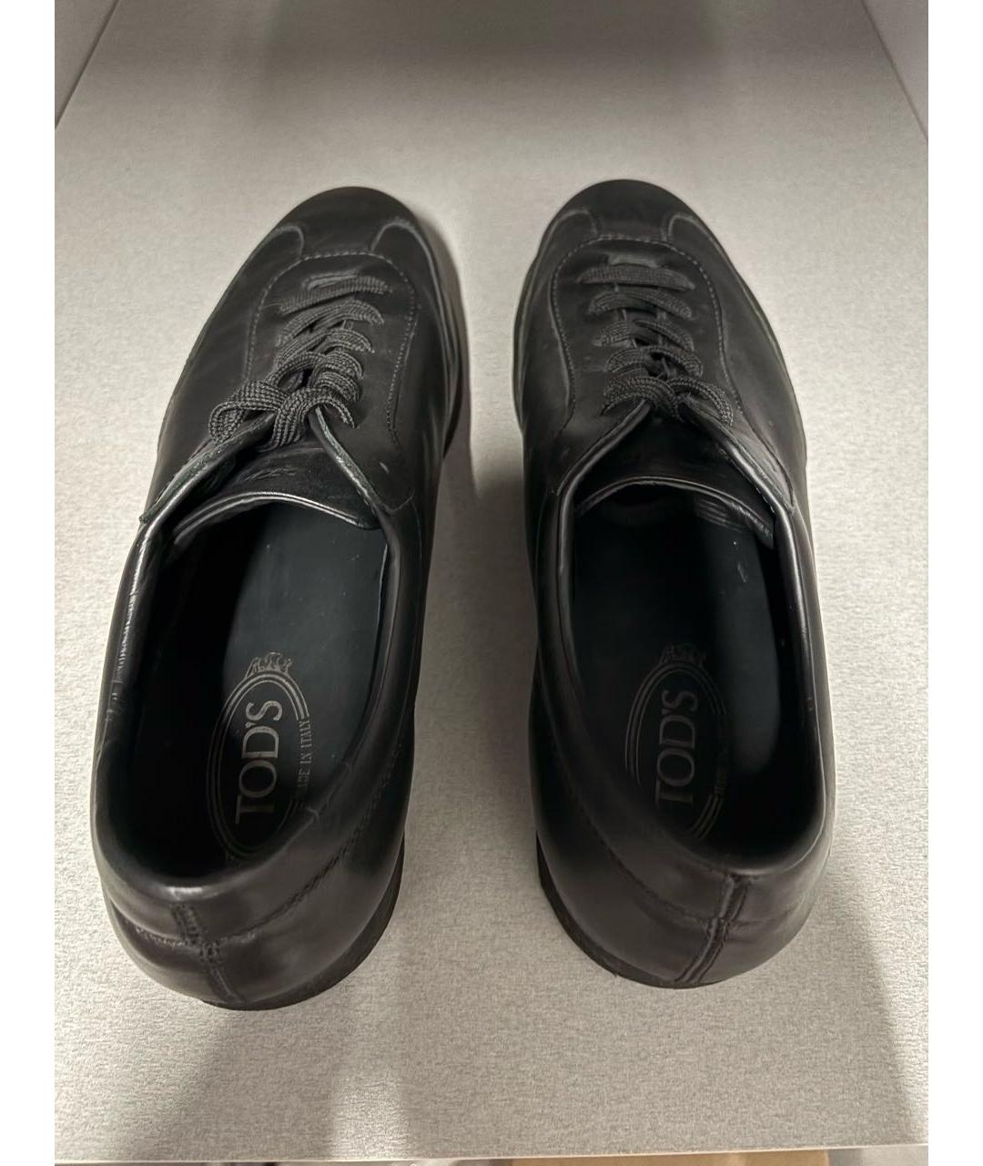 TOD'S Черные кожаные низкие кроссовки / кеды, фото 3