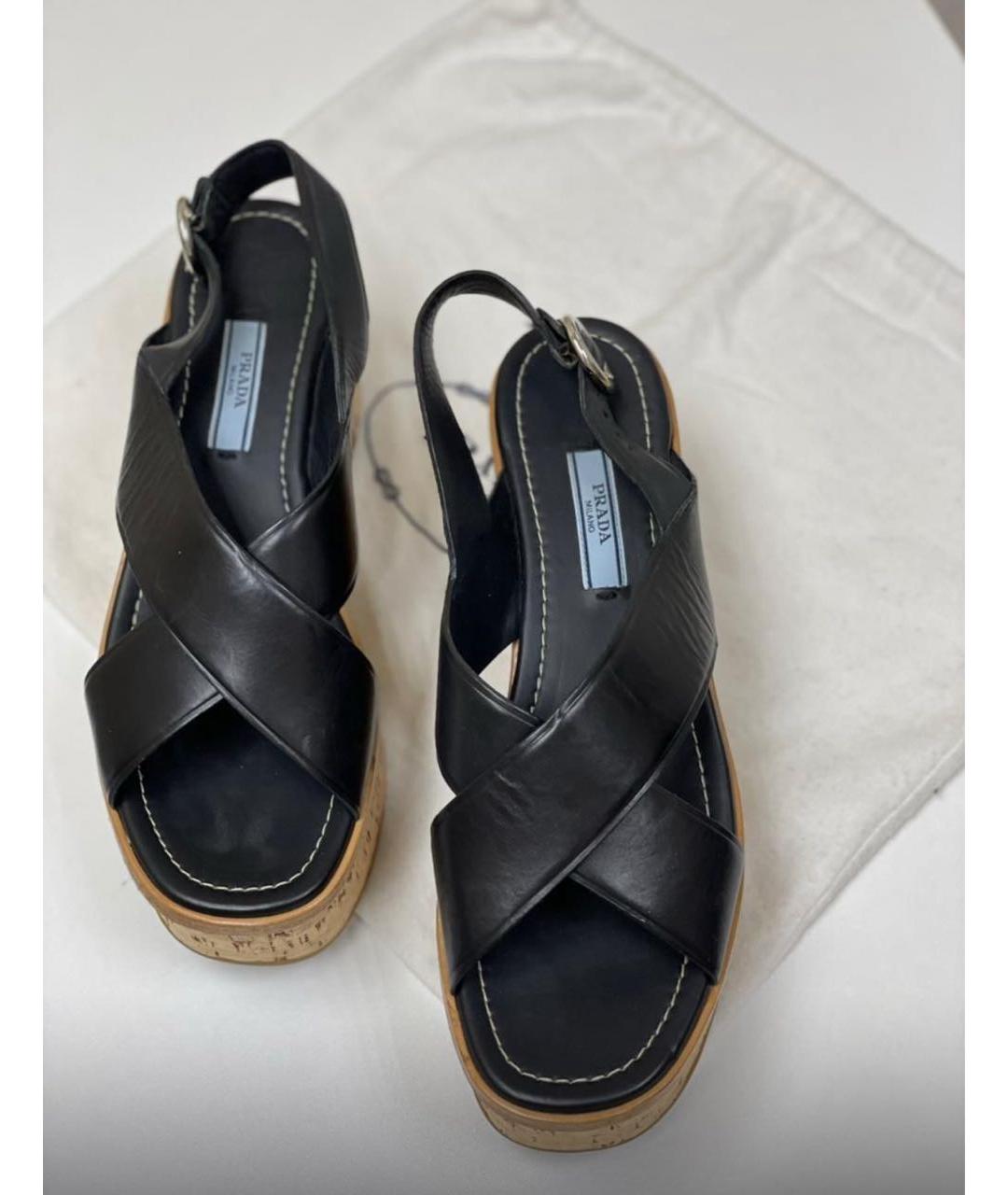 PRADA Черные кожаные босоножки, фото 3