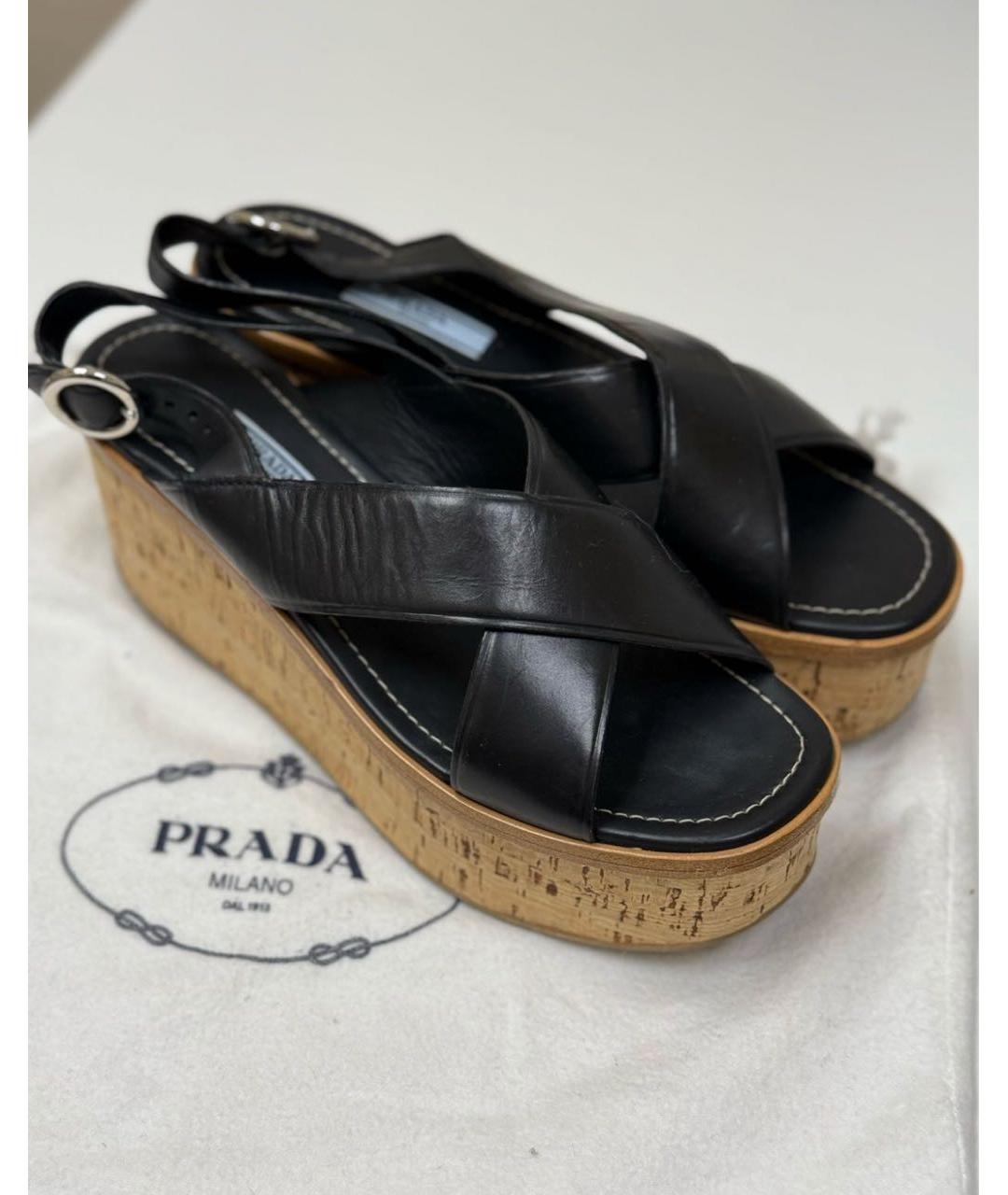 PRADA Черные кожаные босоножки, фото 4