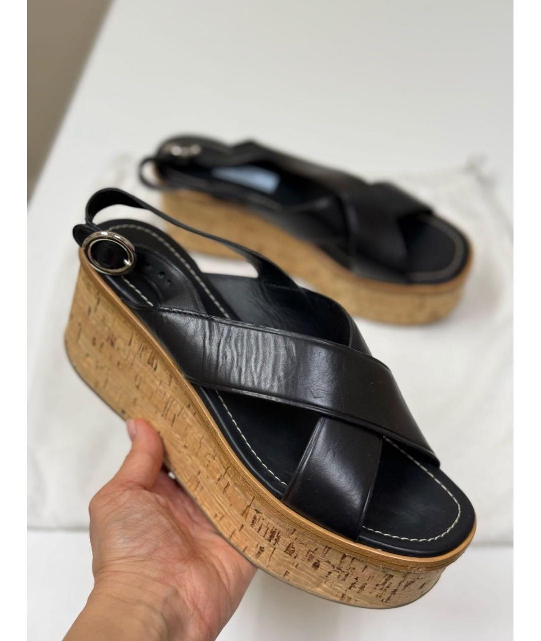 PRADA Черные кожаные босоножки, фото 2
