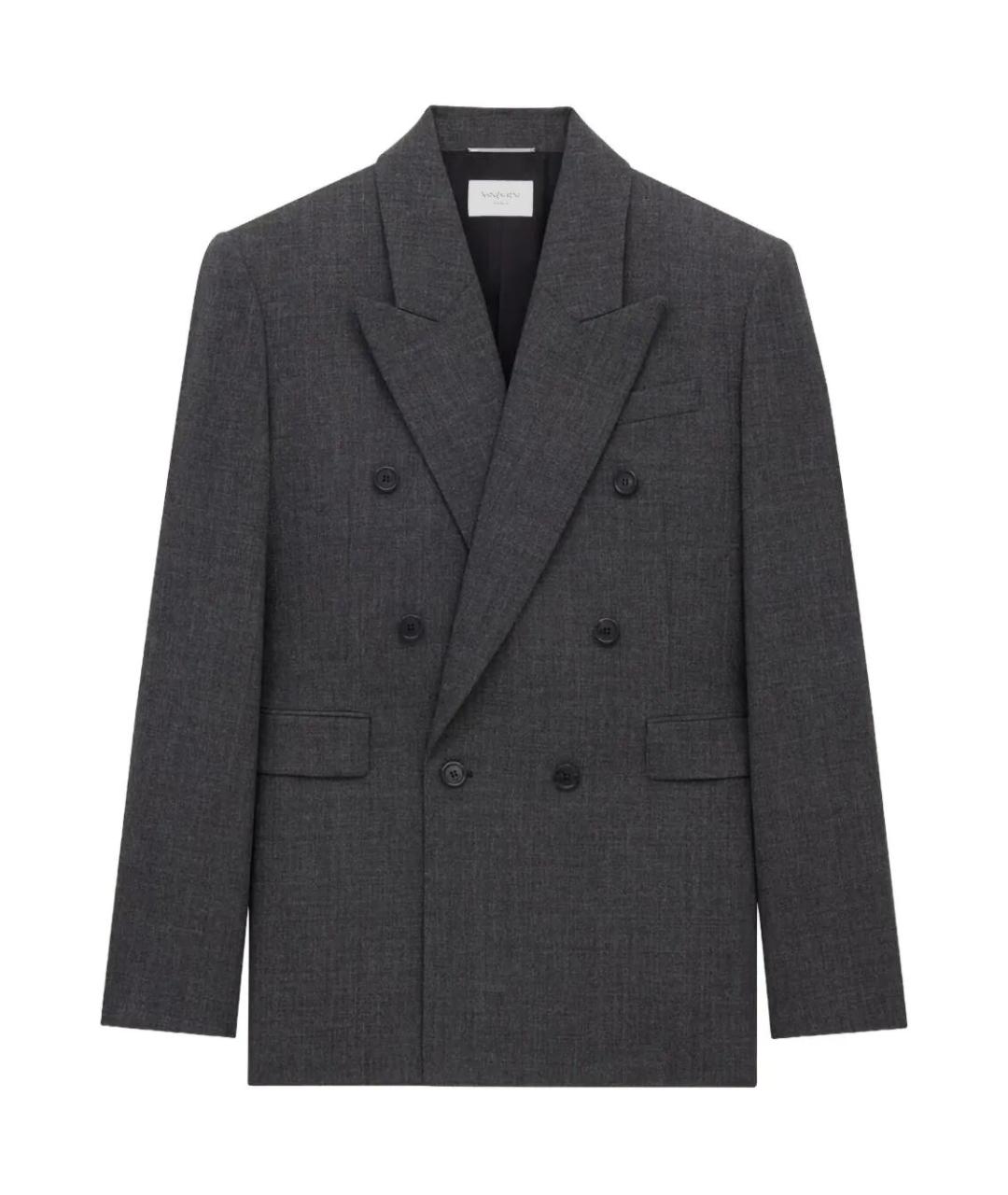 SAINT LAURENT Серый шерстяной пиджак, фото 1