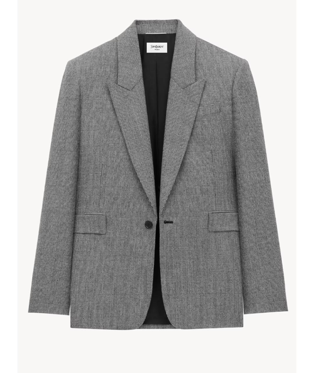 SAINT LAURENT Серый шерстяной пиджак, фото 2