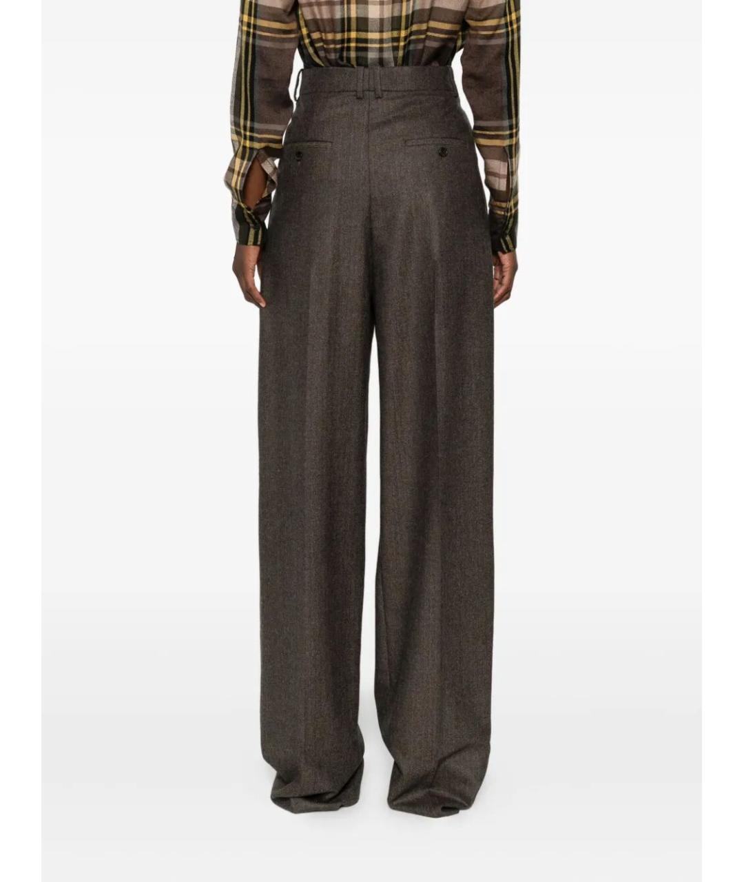 SAINT LAURENT Коричневые шерстяные прямые брюки, фото 3