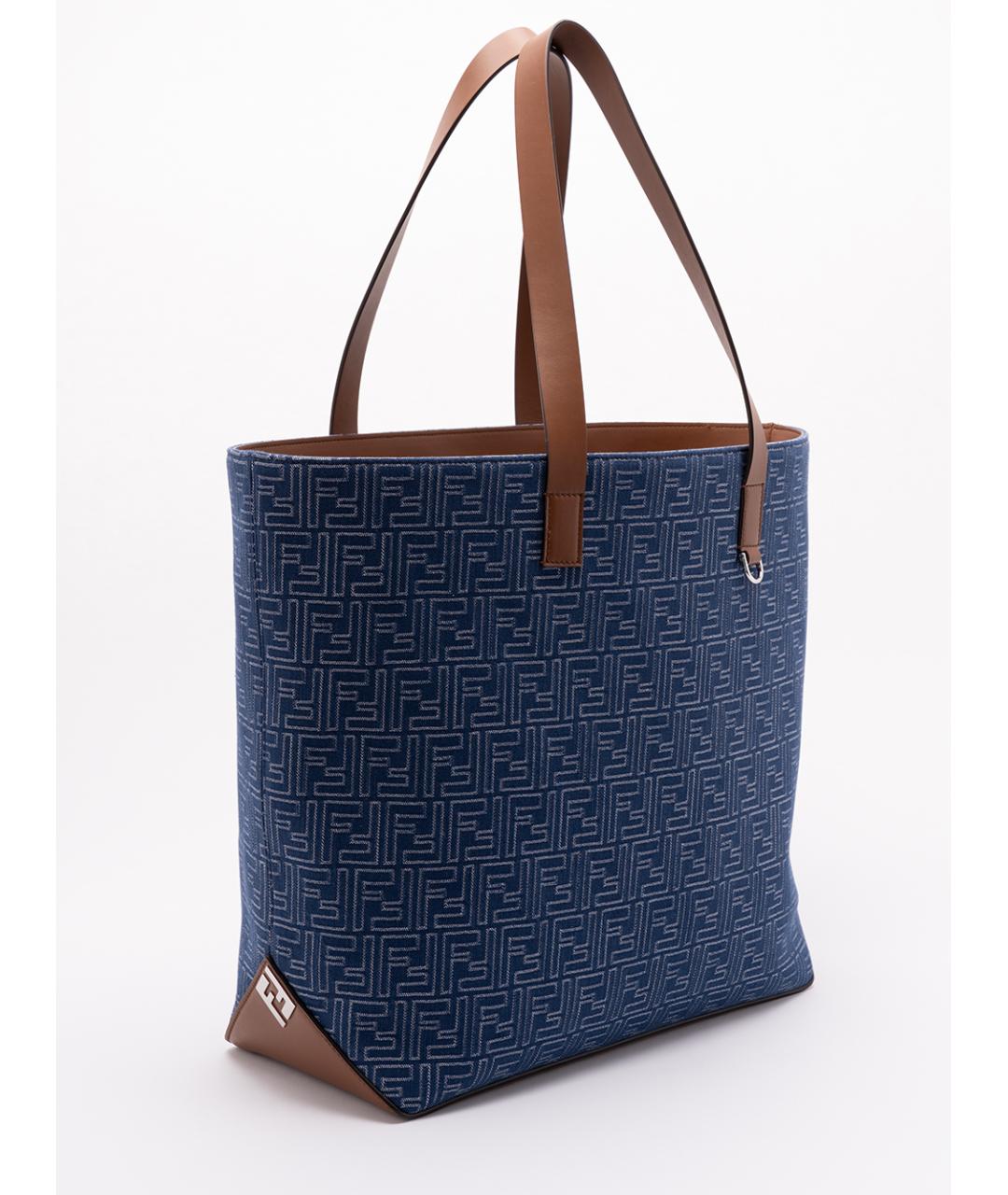 FENDI Синяя хлопковая сумка тоут, фото 3