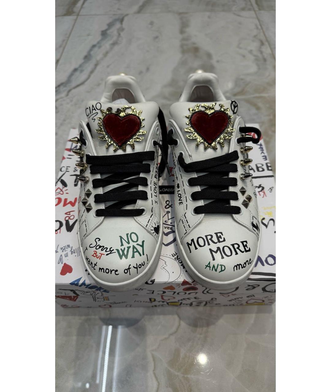 DOLCE&GABBANA Белые кожаные кеды, фото 2