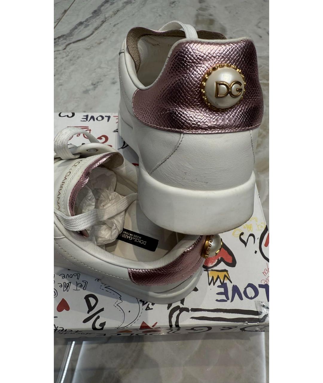 DOLCE&GABBANA Белые кожаные кеды, фото 4