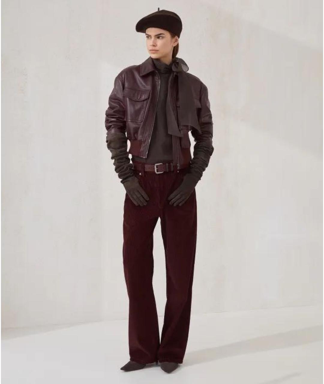 BRUNELLO CUCINELLI Бордовые хлопковые прямые джинсы, фото 4