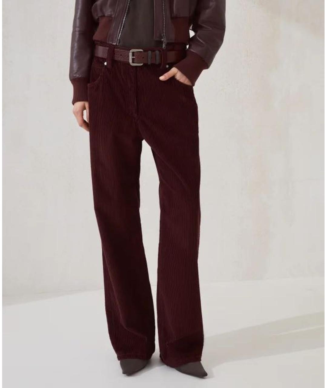 BRUNELLO CUCINELLI Бордовые хлопковые прямые джинсы, фото 5