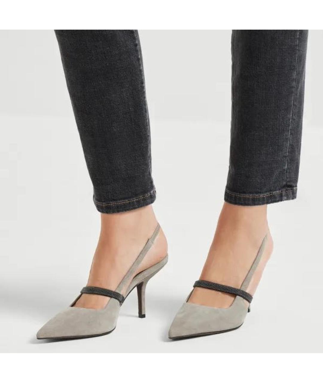 BRUNELLO CUCINELLI Серые босоножки из искусственной кожи, фото 5