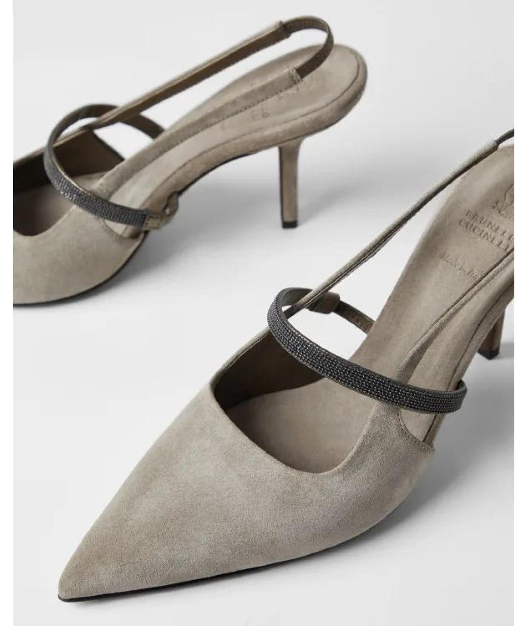 BRUNELLO CUCINELLI Серые босоножки из искусственной кожи, фото 4