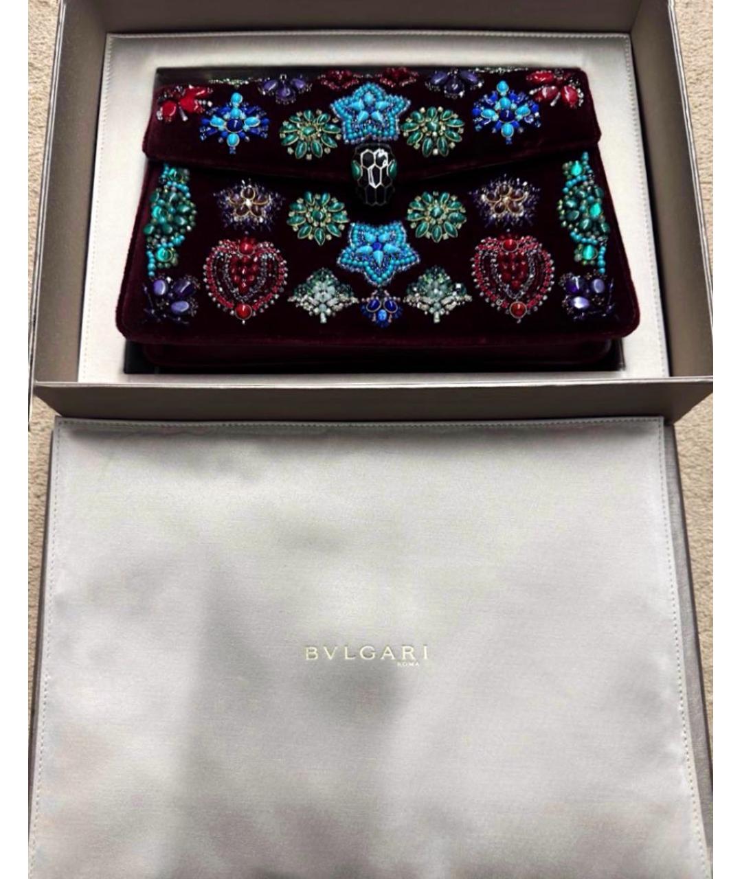 BVLGARI Бордовая бархатная сумка через плечо, фото 2