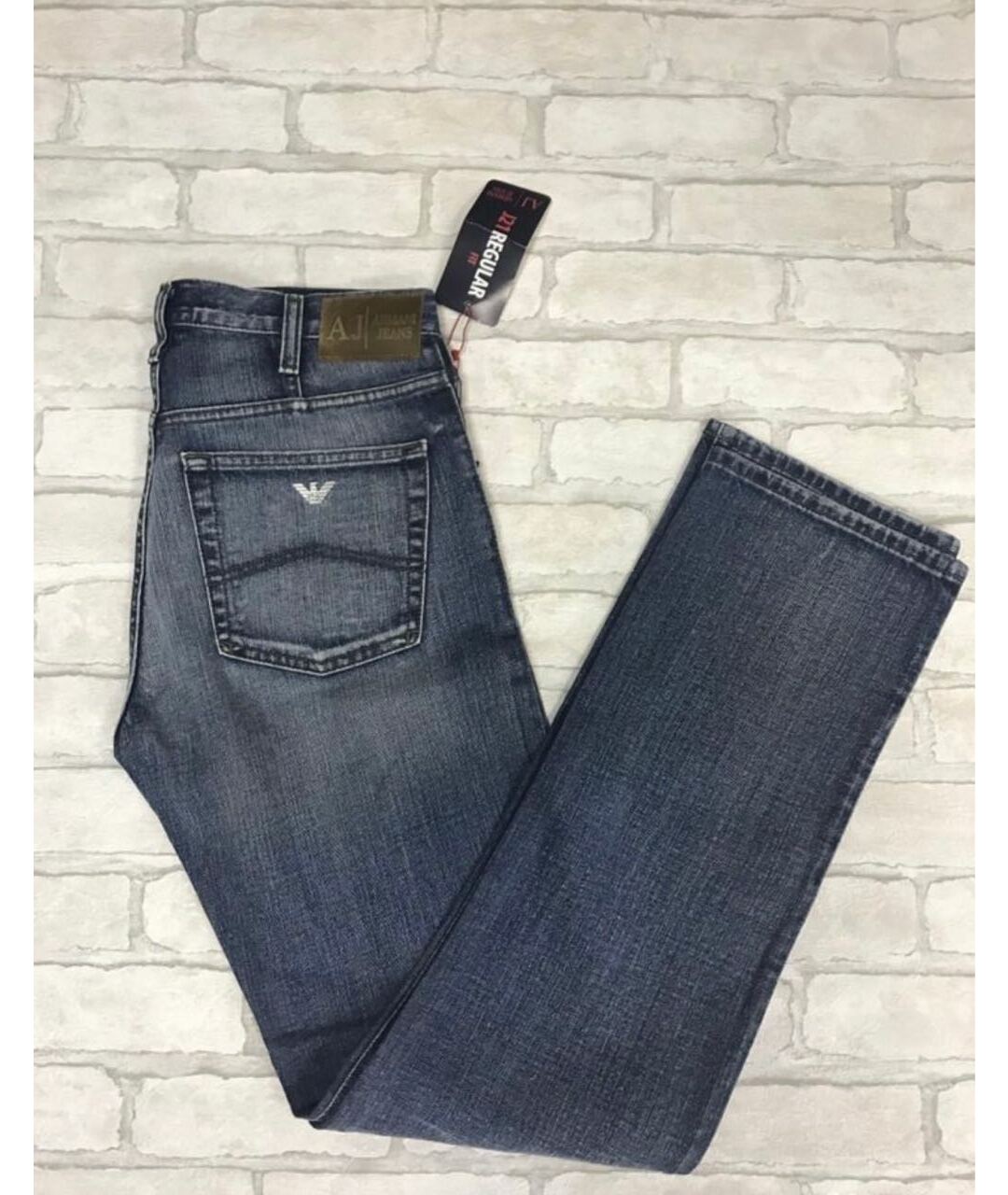 ARMANI JEANS Синие хлопковые прямые джинсы, фото 5