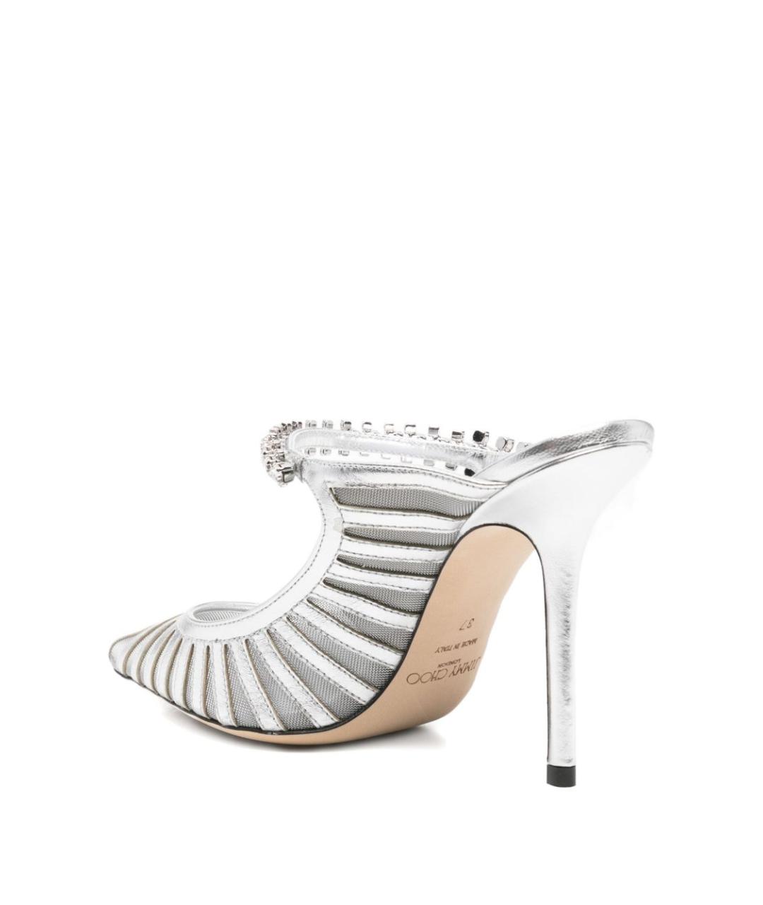 JIMMY CHOO Серебряные кожаные мюли, фото 2