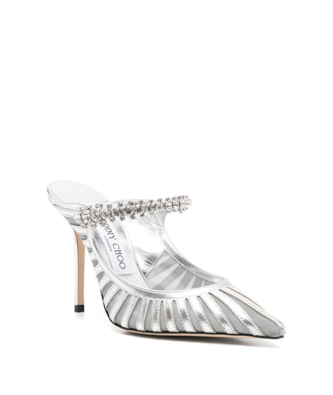 JIMMY CHOO Серебряные кожаные мюли, фото 4