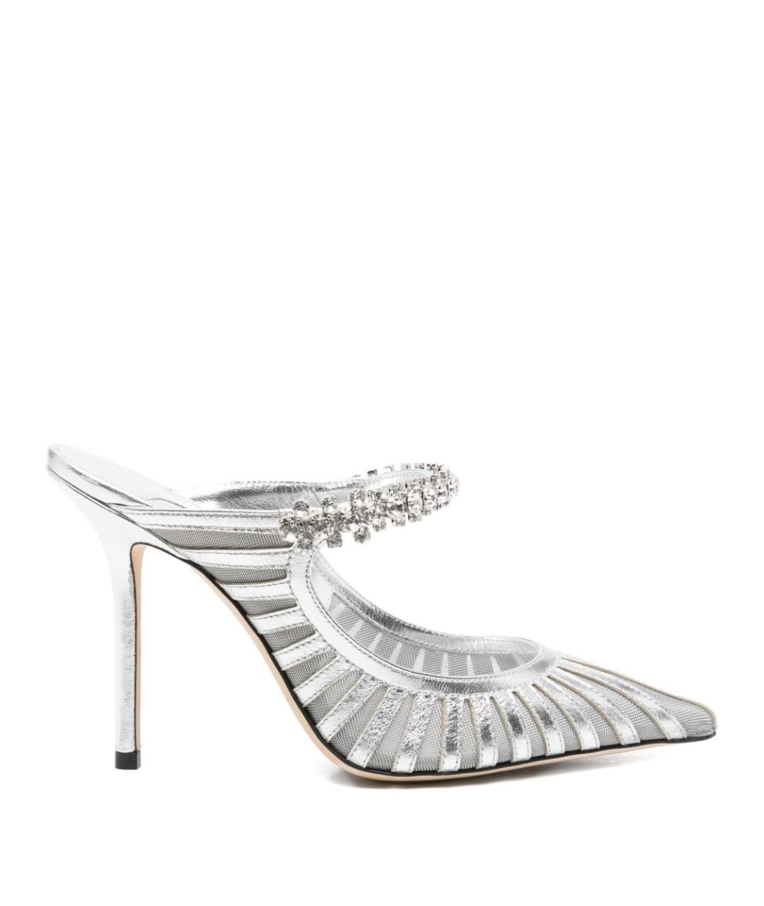 JIMMY CHOO Серебряные кожаные мюли, фото 1