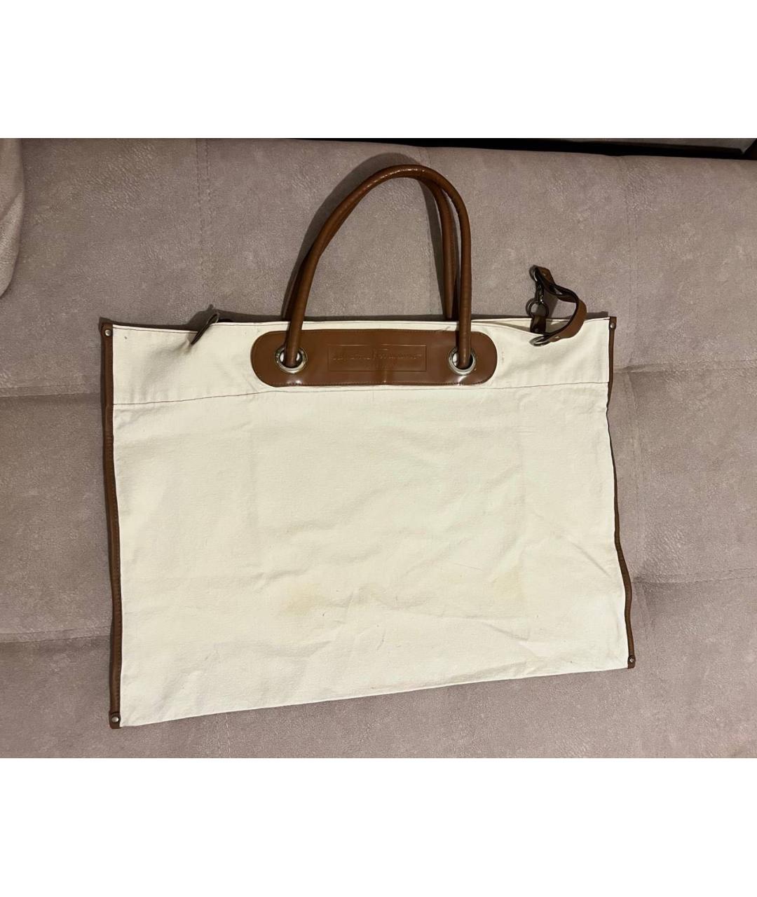 FERRAGAMO Бежевая хлопковая пляжная сумка, фото 4