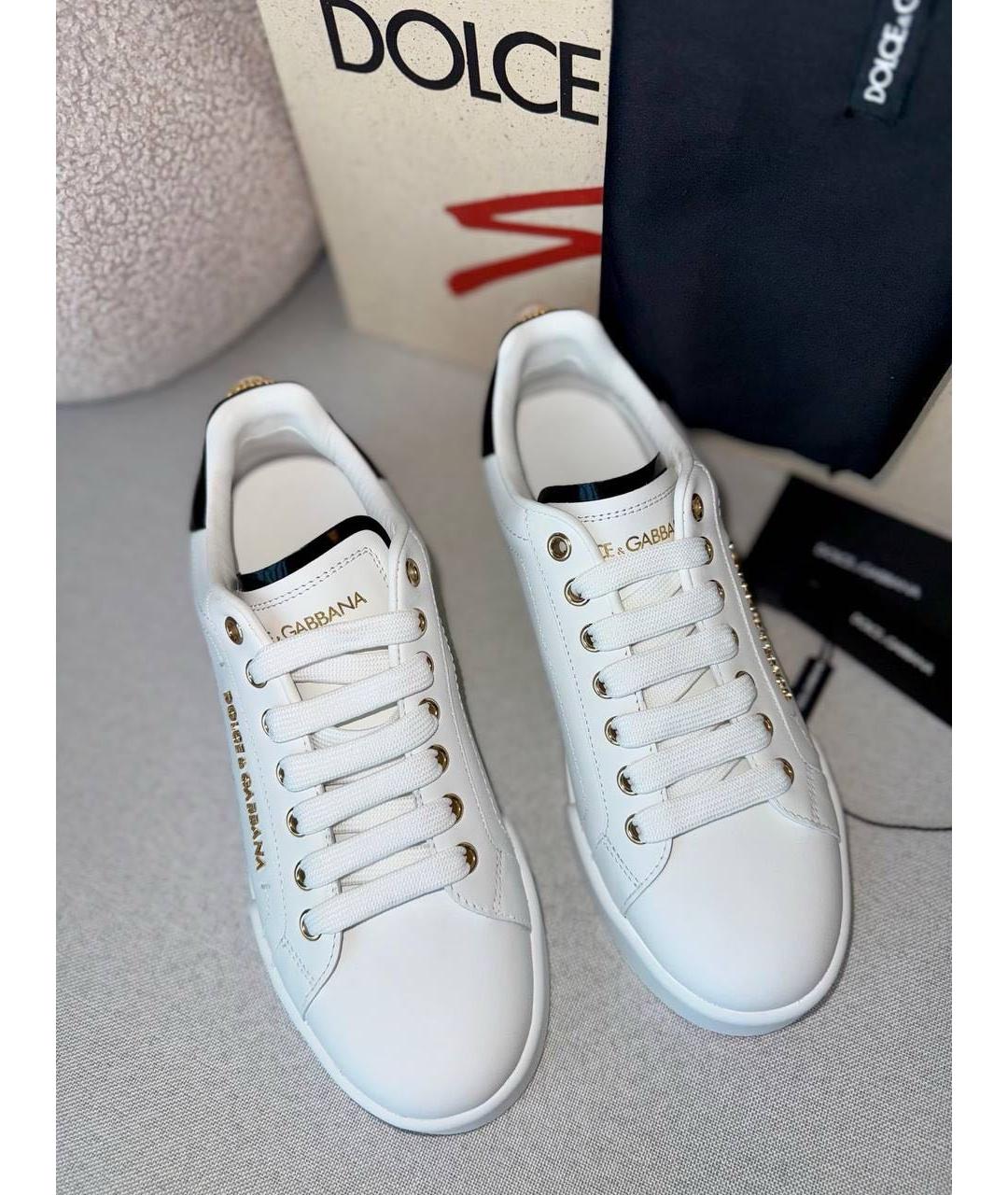 DOLCE&GABBANA Белые кожаные низкие кроссовки / кеды, фото 3
