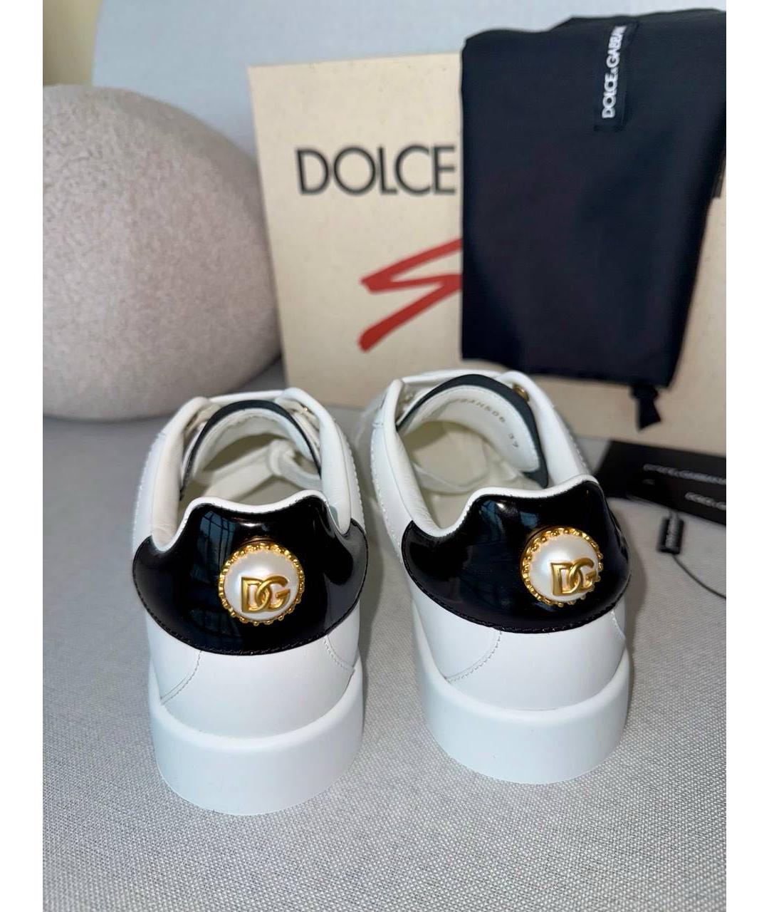 DOLCE&GABBANA Белые кожаные низкие кроссовки / кеды, фото 4