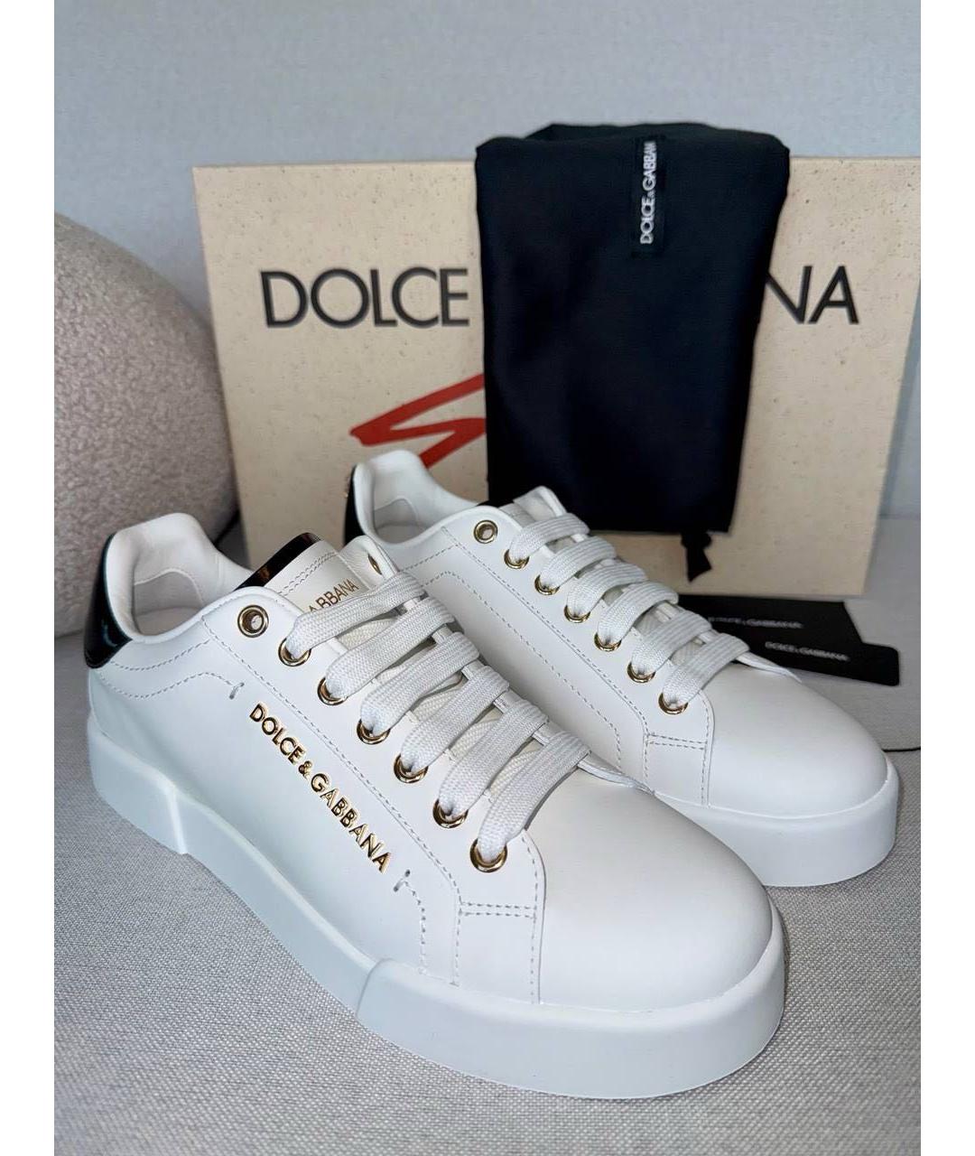 DOLCE&GABBANA Белые кожаные низкие кроссовки / кеды, фото 2