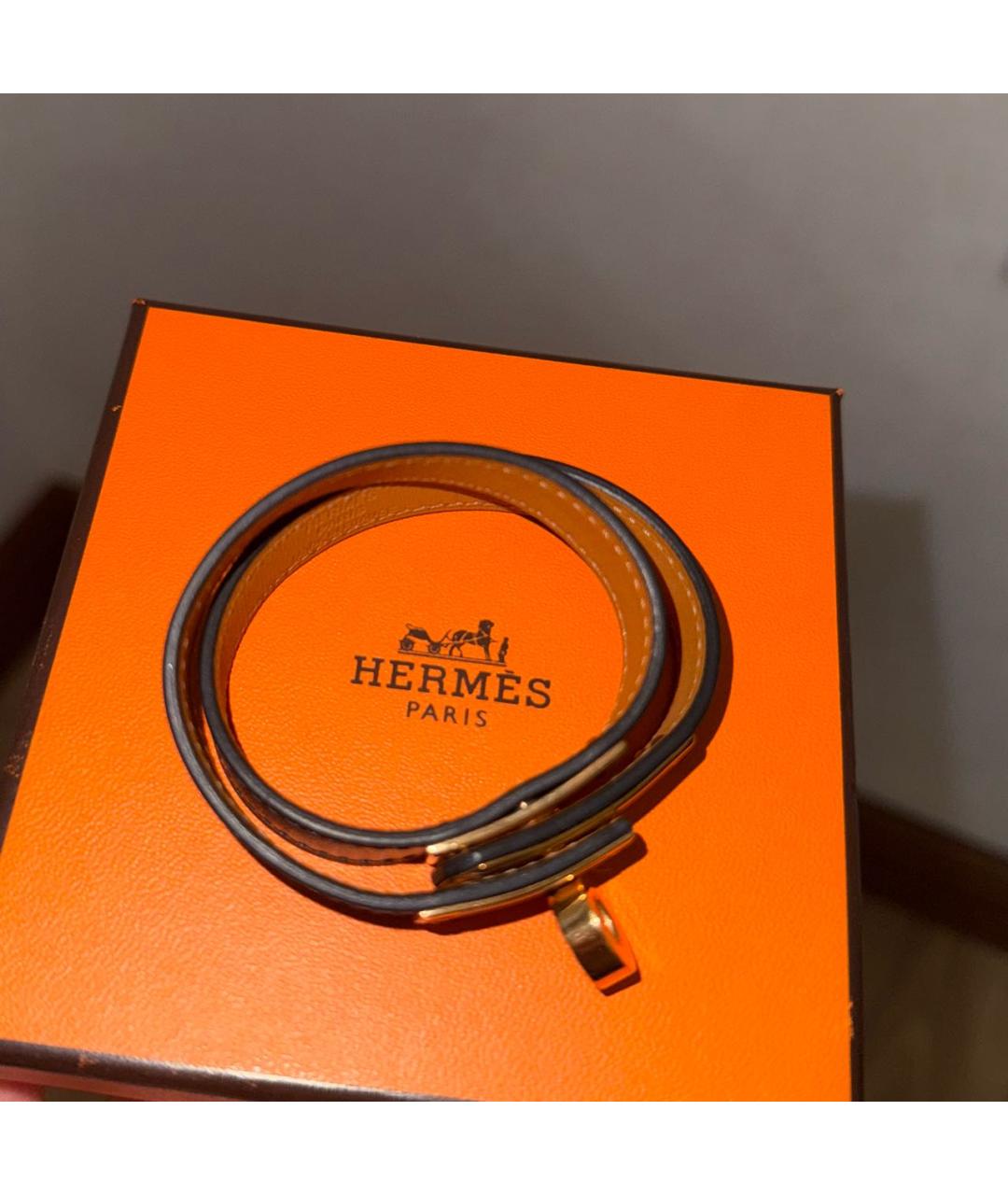 HERMES Черный кожаный браслет, фото 3