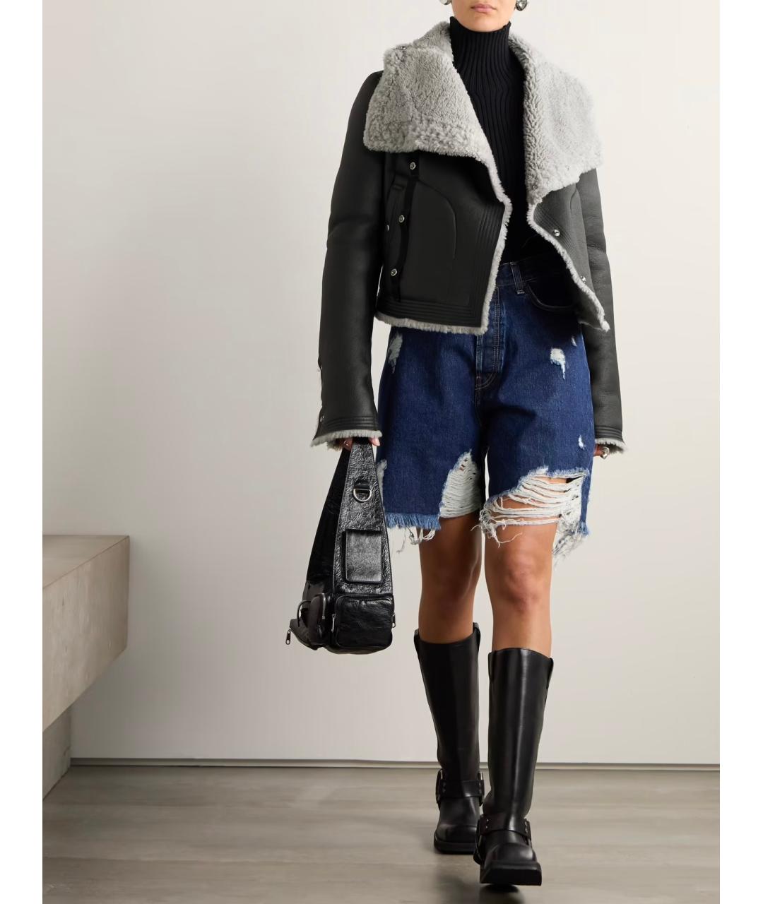 RICK OWENS Черная кожаная дубленка, фото 4
