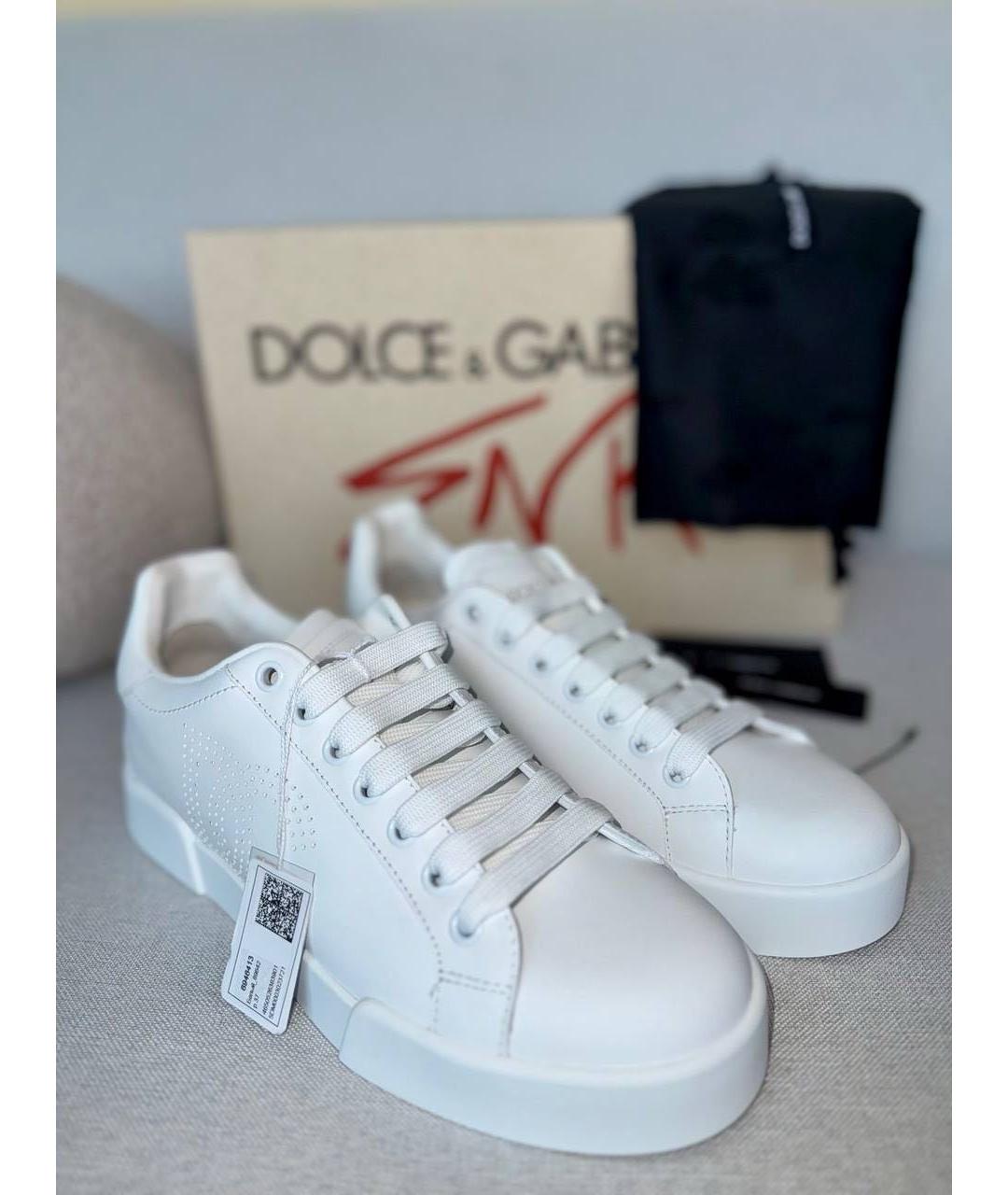 DOLCE&GABBANA Бежевые кожаные кеды, фото 2