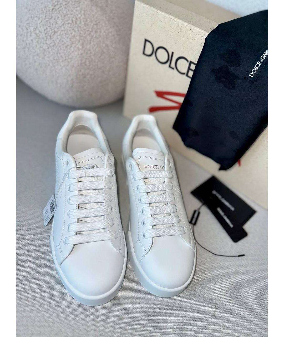 DOLCE&GABBANA Бежевые кожаные кеды, фото 3