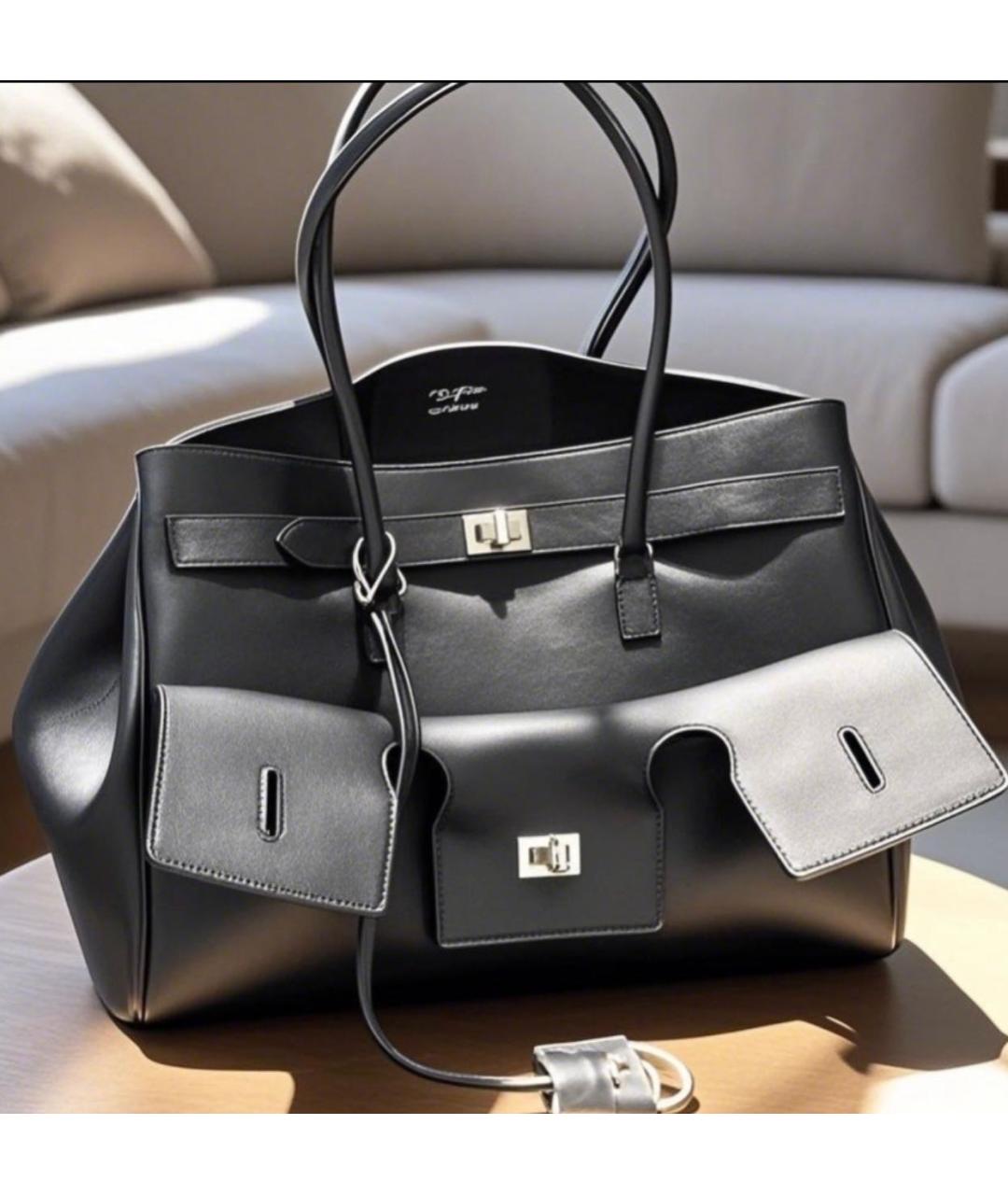 BALENCIAGA Черная кожаная сумка тоут, фото 5