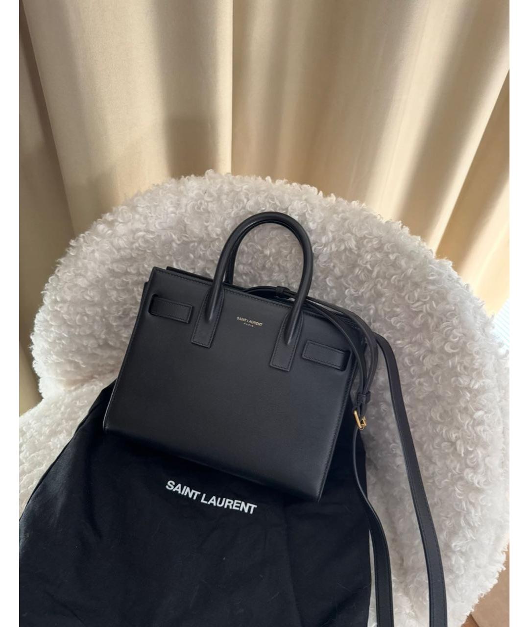 SAINT LAURENT Черная кожаная сумка тоут, фото 2