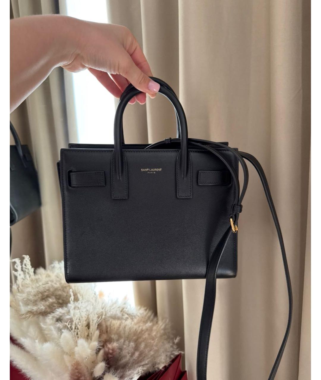 SAINT LAURENT Черная кожаная сумка тоут, фото 8