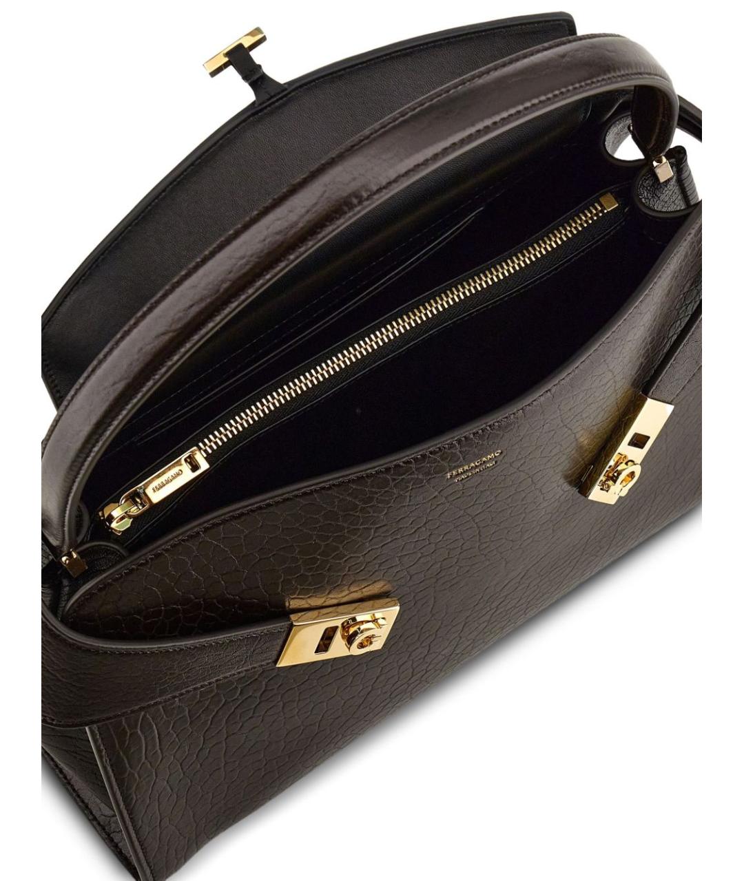 FERRAGAMO Черная кожаная сумка тоут, фото 2
